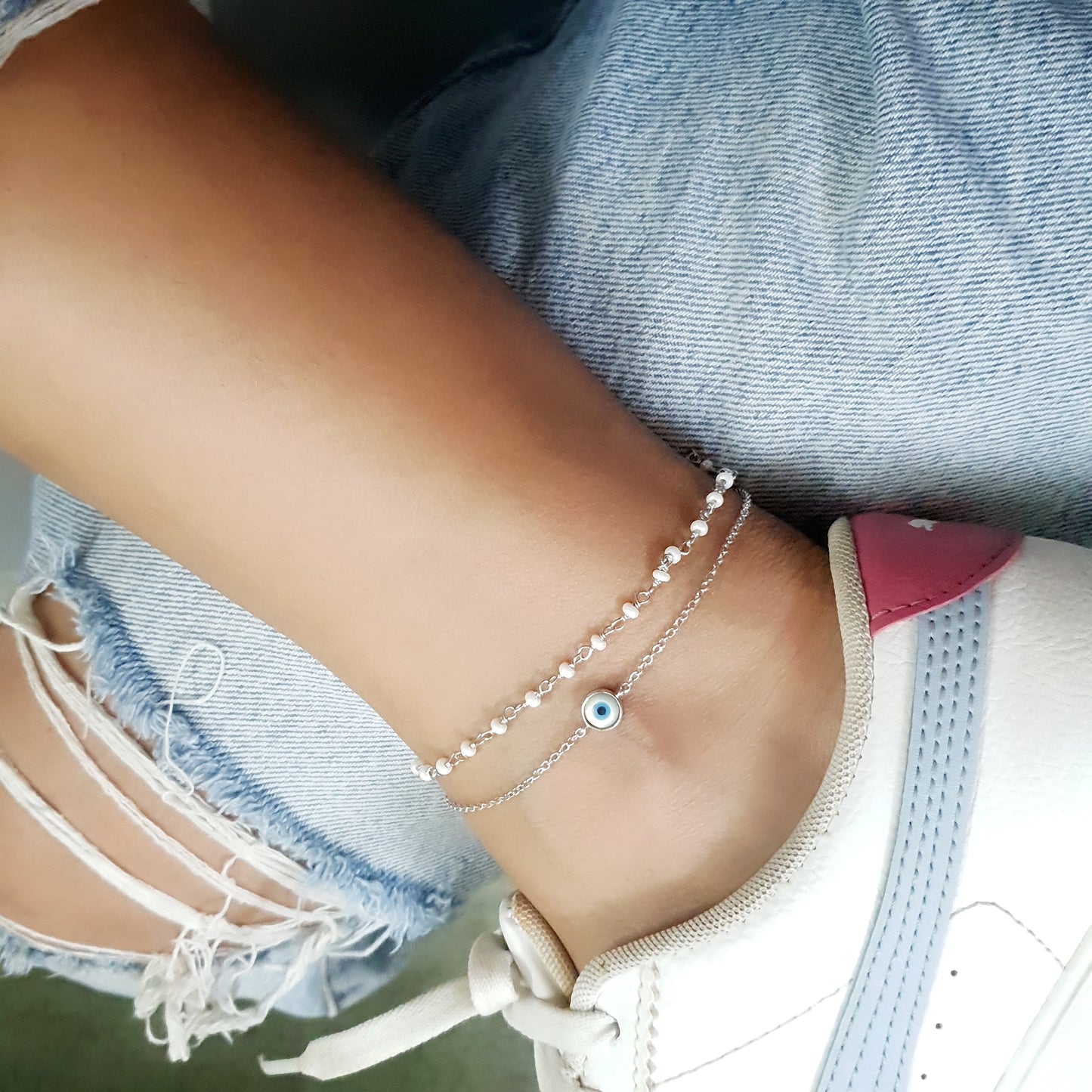 White Blossom Pearl 2 row Anklet