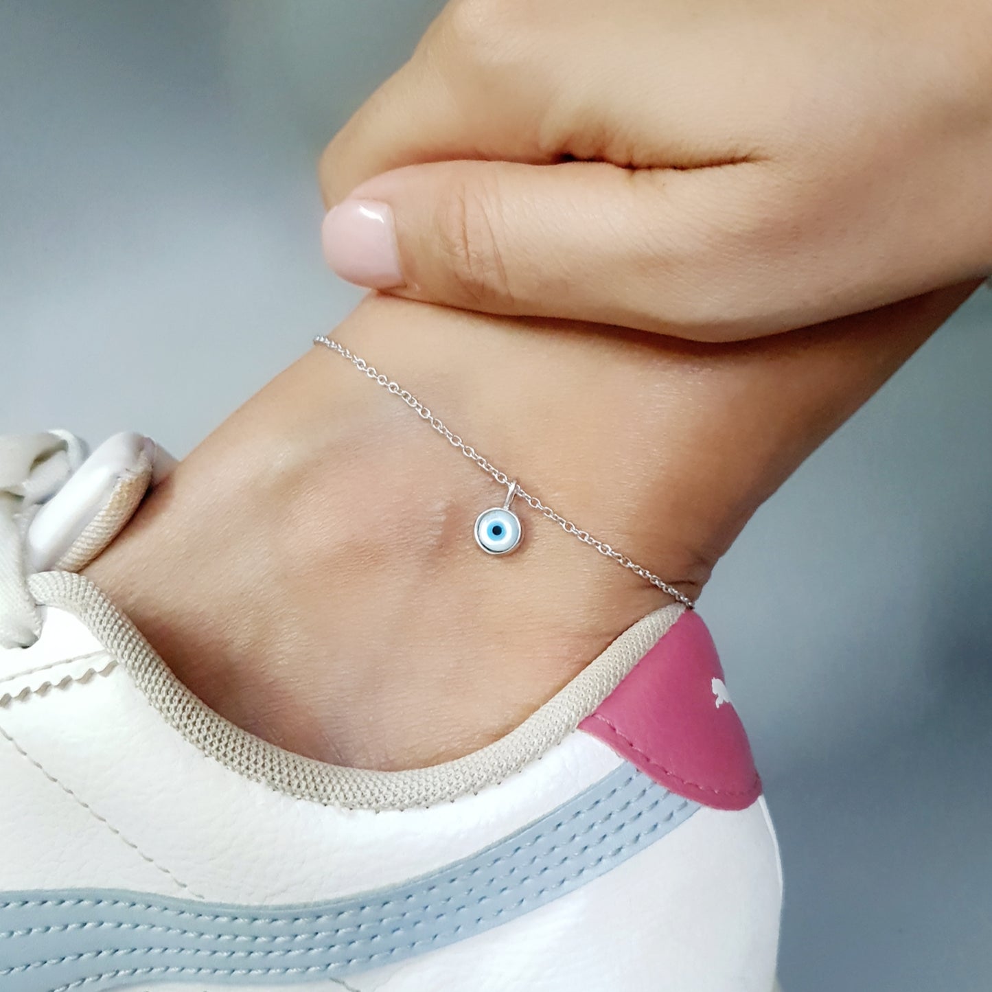 White Blossom Evil Eye Anklet