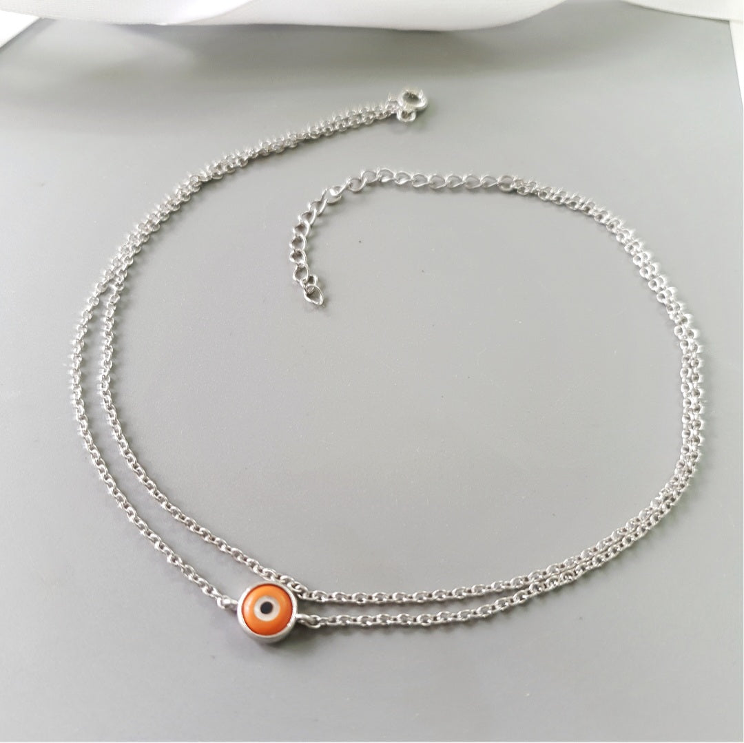 Orange Candy Evil Eye Double Row Anklet